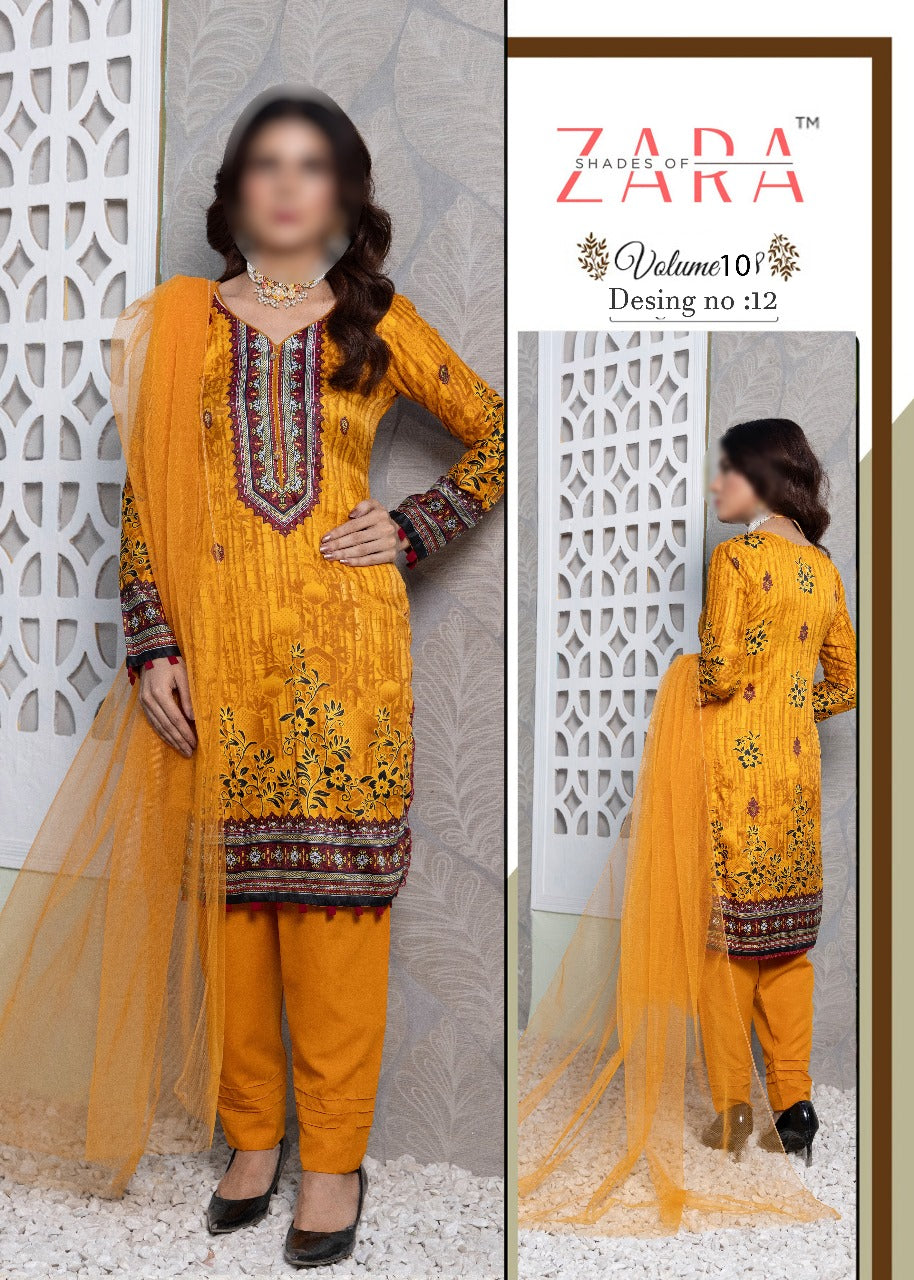 Luxury Soft Malai 3-Piece Suit for Women – Embroidered Printed Shirt, Net Dupatta & Dyed Trouser | Ethnic Wear for Festive & Casual Events. - Abid Cart