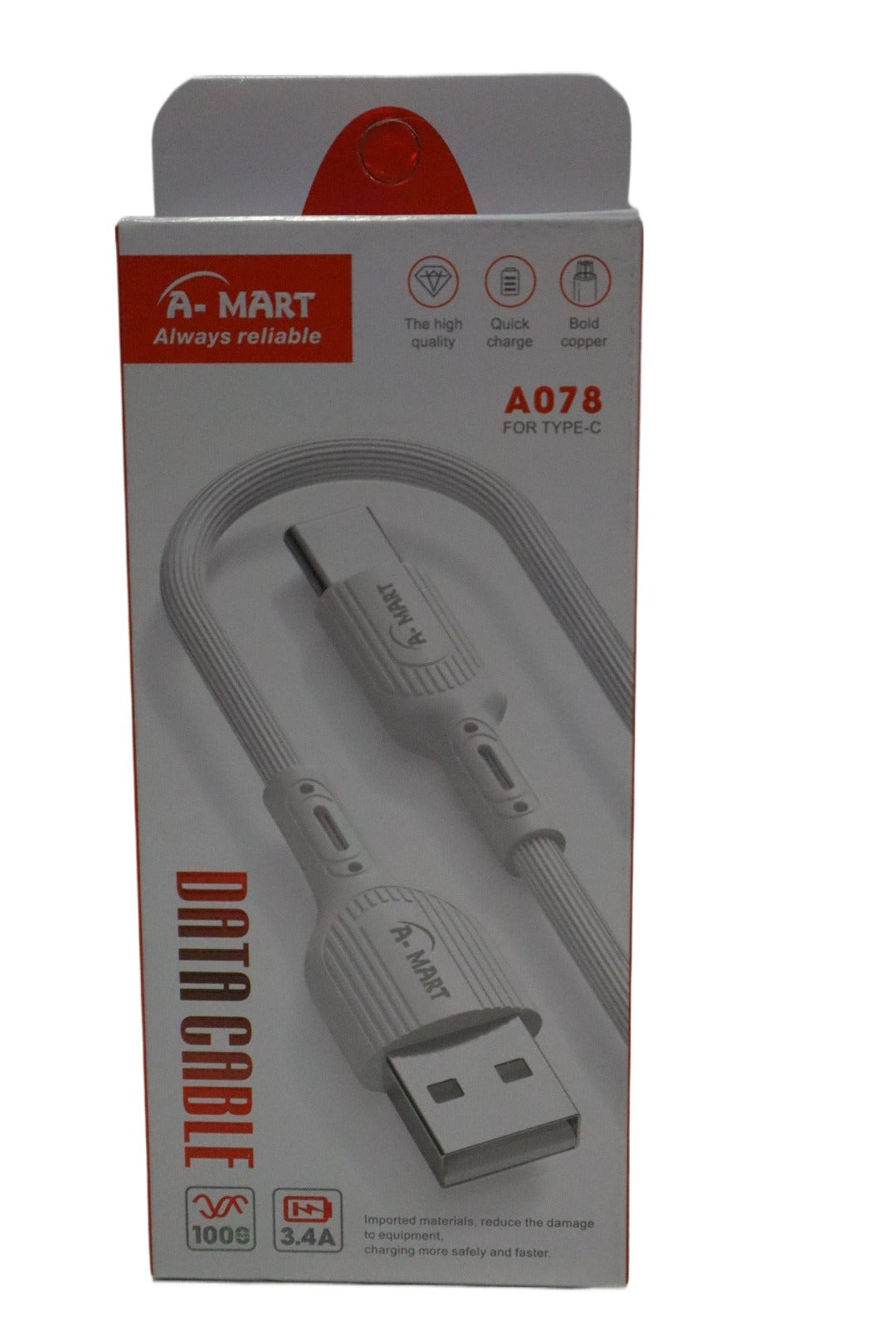 3.4A A-Mart A078 Super Fast Charging Type-C Data Cable for All Smartphones - High Speed & Durable. - Abid Cart