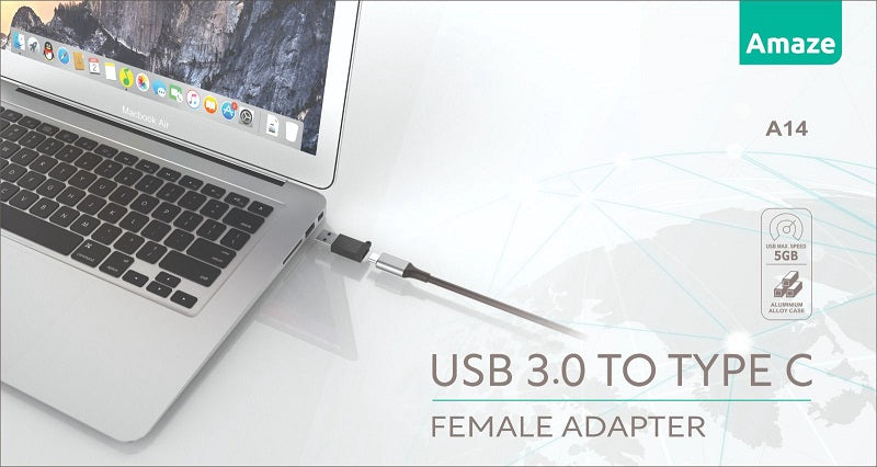 AMAZE USB 3.0 Male to USB-C Female Converter A14 - High-Speed Adapter for Seamless Connectivity. - Abid Cart