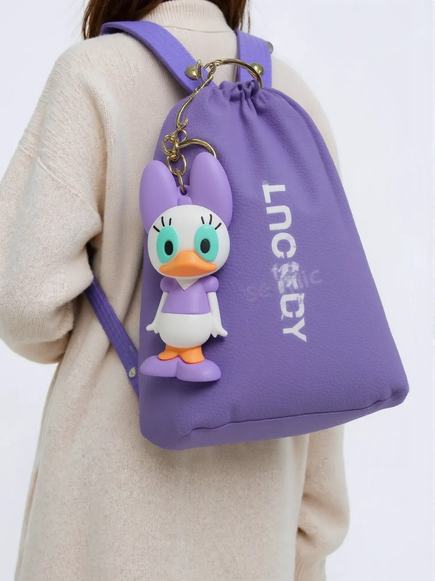Cute Daisy Duck Keychain with Lucky Tag – Cartoon Character Bag Charm & Key Ring for Kids, Women, and Disney Fans. - Abid Cart