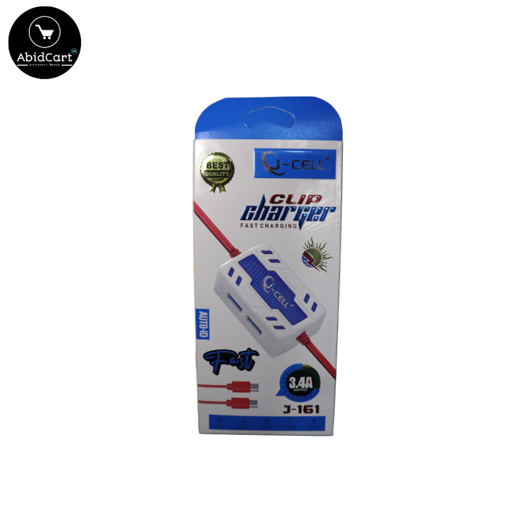 J-Cell Clip Charger Fast Charging 3.4A Output J-161 with Auto-ID Technology for Quick and Efficient Device Charging. - Abid Cart