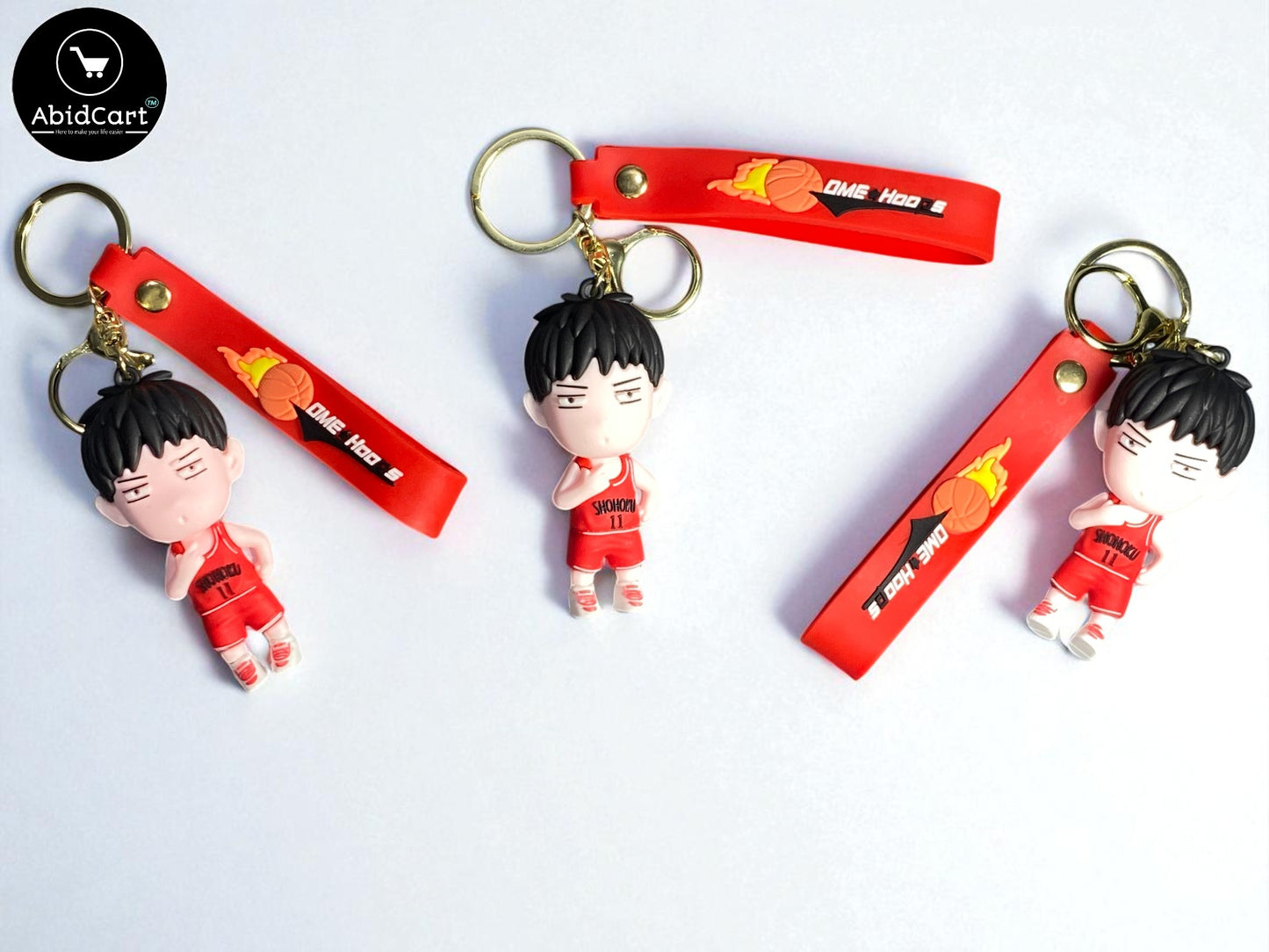 Slam Dunk Anime Keychain – Shohoku Basketball Player Figure with Red Strap & Gold Keyring – Cute Cartoon Bag Charm for Fans. - Abid Cart