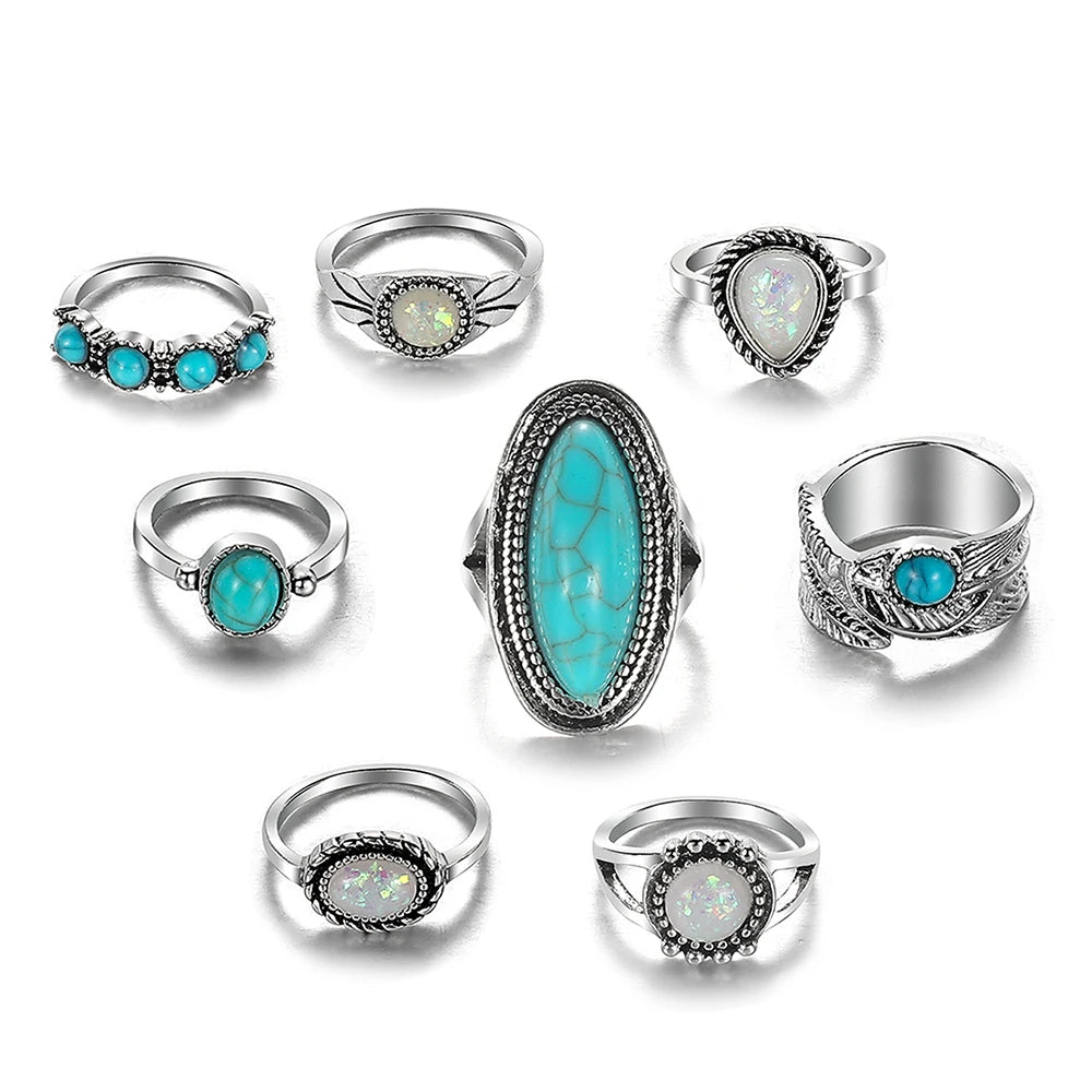 Vintage Silver Bohemia Feather Crown Rings for Women & Men - IPARAM Fashion Jewelry Set. - Abid Cart