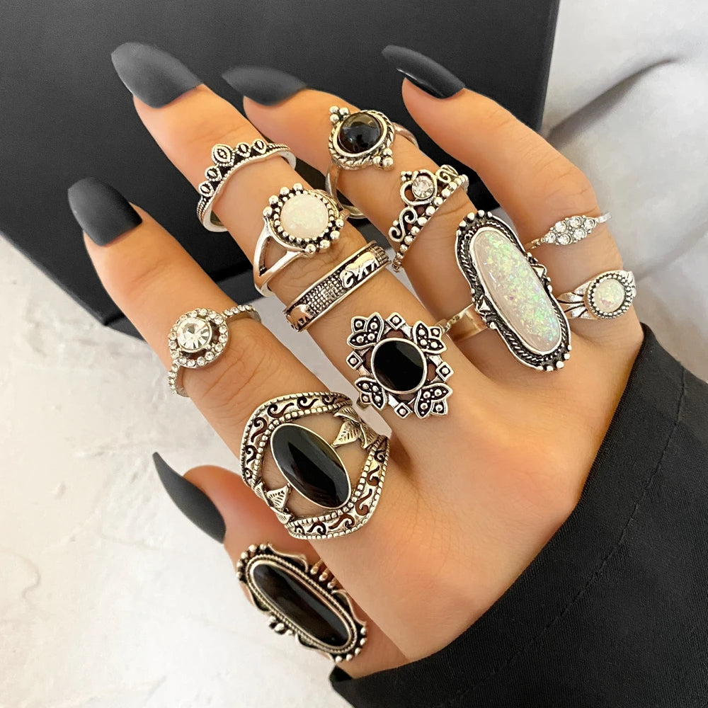 Vintage Silver Bohemia Feather Crown Rings for Women & Men - IPARAM Fashion Jewelry Set. - Abid Cart