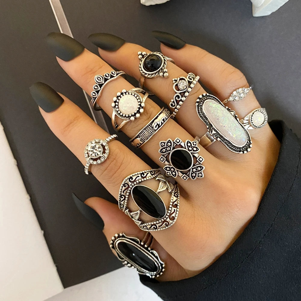 Vintage Silver Bohemia Feather Crown Rings for Women & Men - IPARAM Fashion Jewelry Set. - Abid Cart