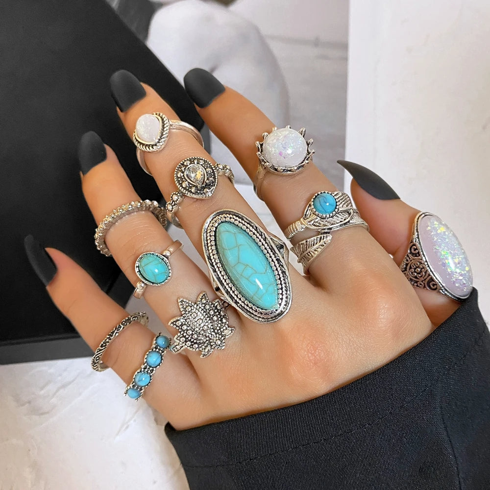 Vintage Silver Bohemia Feather Crown Rings for Women & Men - IPARAM Fashion Jewelry Set. - Abid Cart