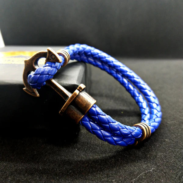Blue Anchor Rope Leather Bracelet For Men. - Abid Cart