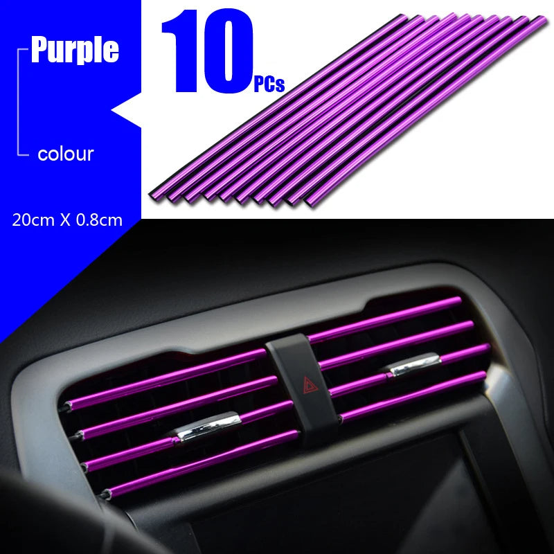 10Pcs U-shaped Car Air Outlet Decorative Strip Chrome-Plated PVC Car Interior Styling Decor Clip Trim Auto Interior Accessories. - Abid Cart