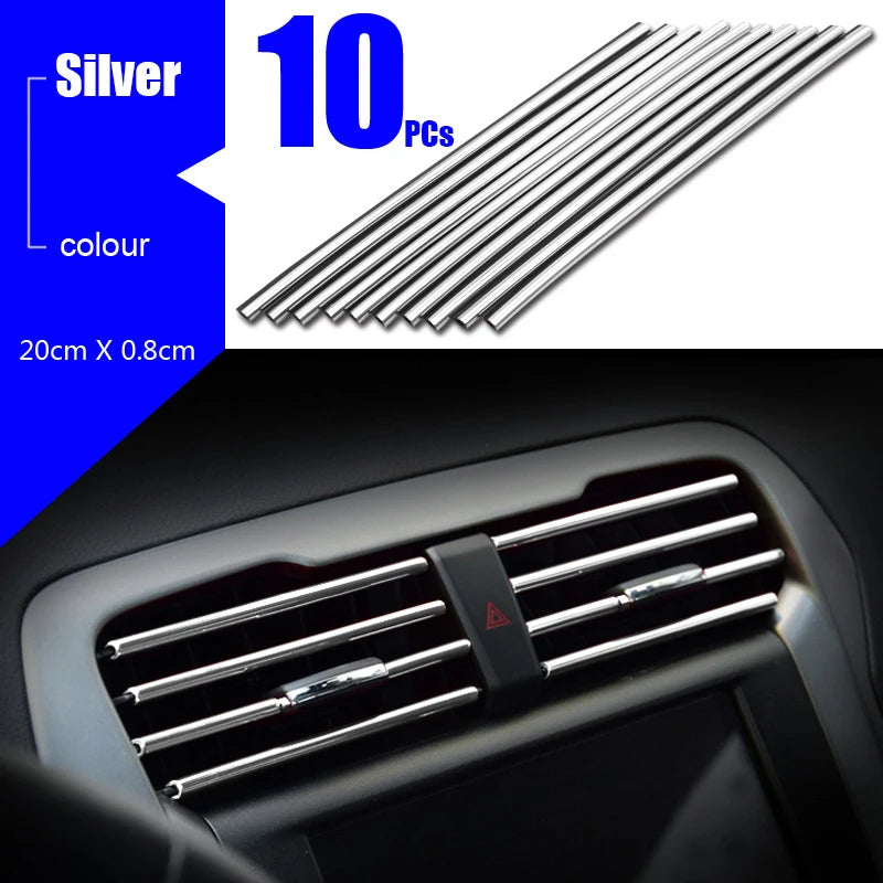 10Pcs U-shaped Car Air Outlet Decorative Strip Chrome-Plated PVC Car Interior Styling Decor Clip Trim Auto Interior Accessories. - Abid Cart