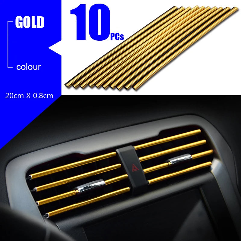 10Pcs U-shaped Car Air Outlet Decorative Strip Chrome-Plated PVC Car Interior Styling Decor Clip Trim Auto Interior Accessories. - Abid Cart