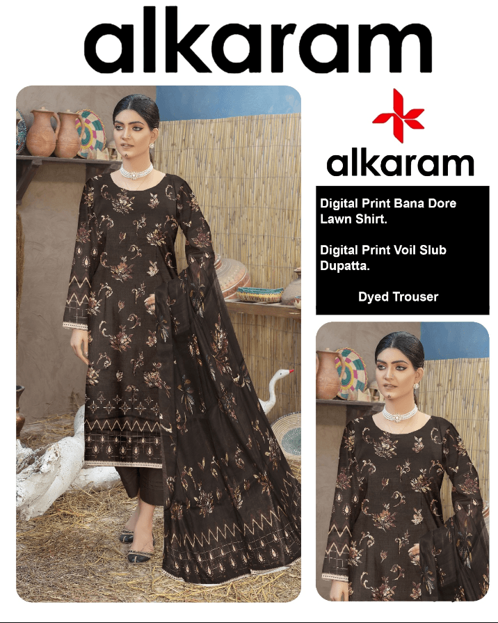 Alkaram Premium Unstitched 3-Piece Suit Collection - Elegant Embroidered Lawn Fabric for Women.