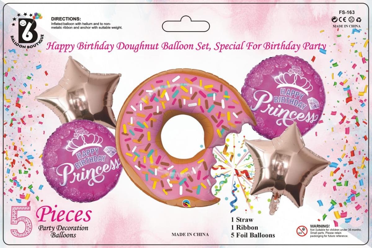Jumbo Size Donut Foil Balloons - 5 Piece Set, Large & Colorful Party Decorations for Birthdays, Weddings & Events.