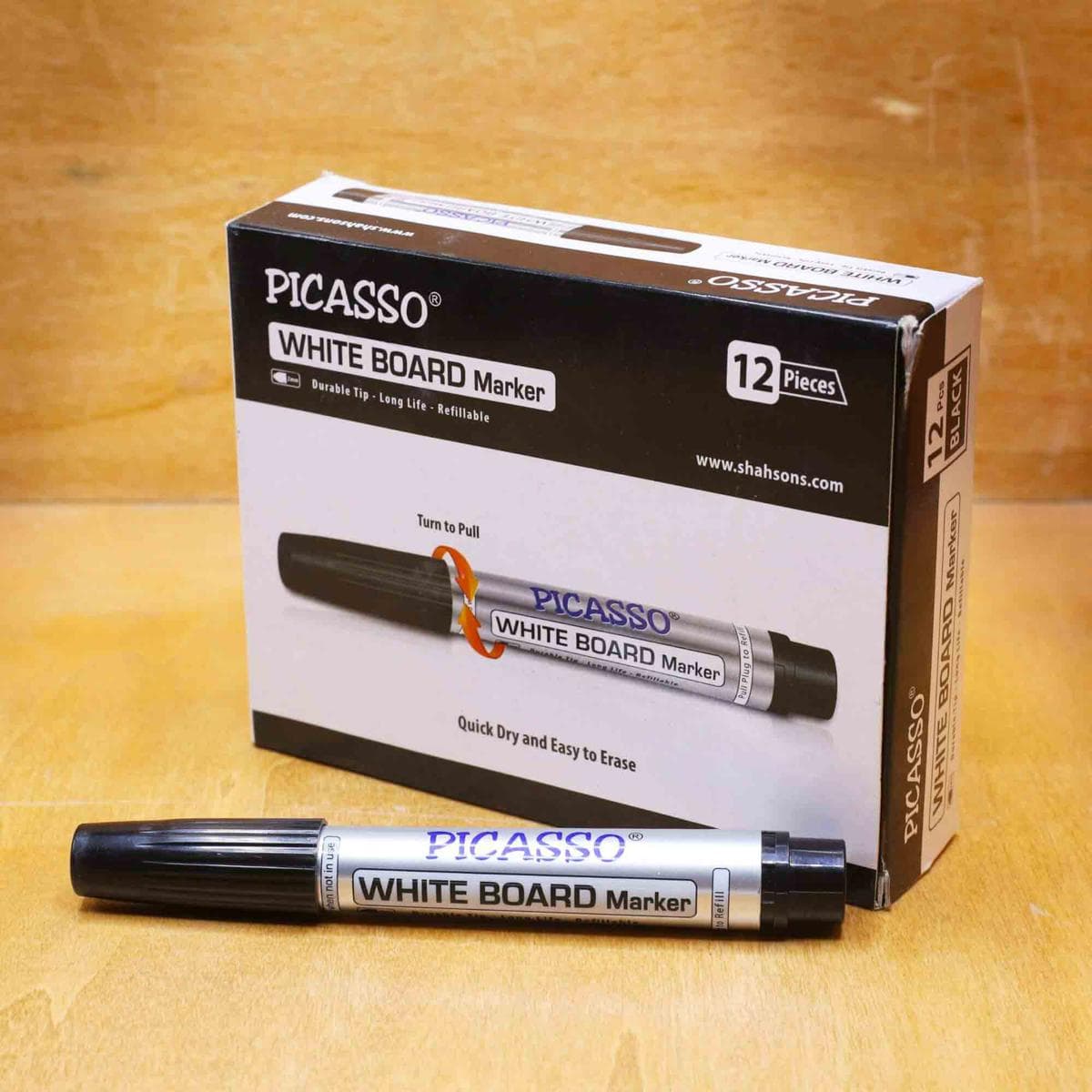 Premium Picasso White Board Marker Black Colour : Ideal for Office, School, University, and Kids' Learning - Easy Refill.