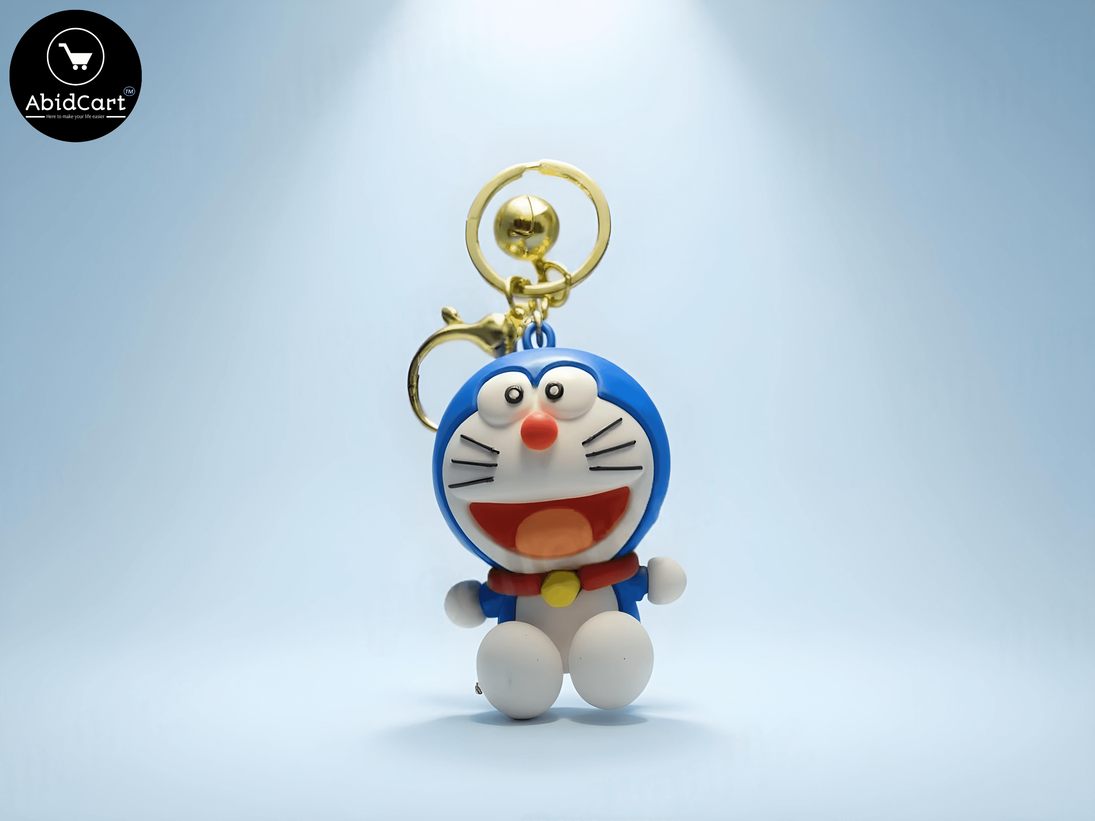 Cute Doraemon Keychain â Cartoon Anime Character Bag Charm with Gold Ring & Bell for Kids and Fans.