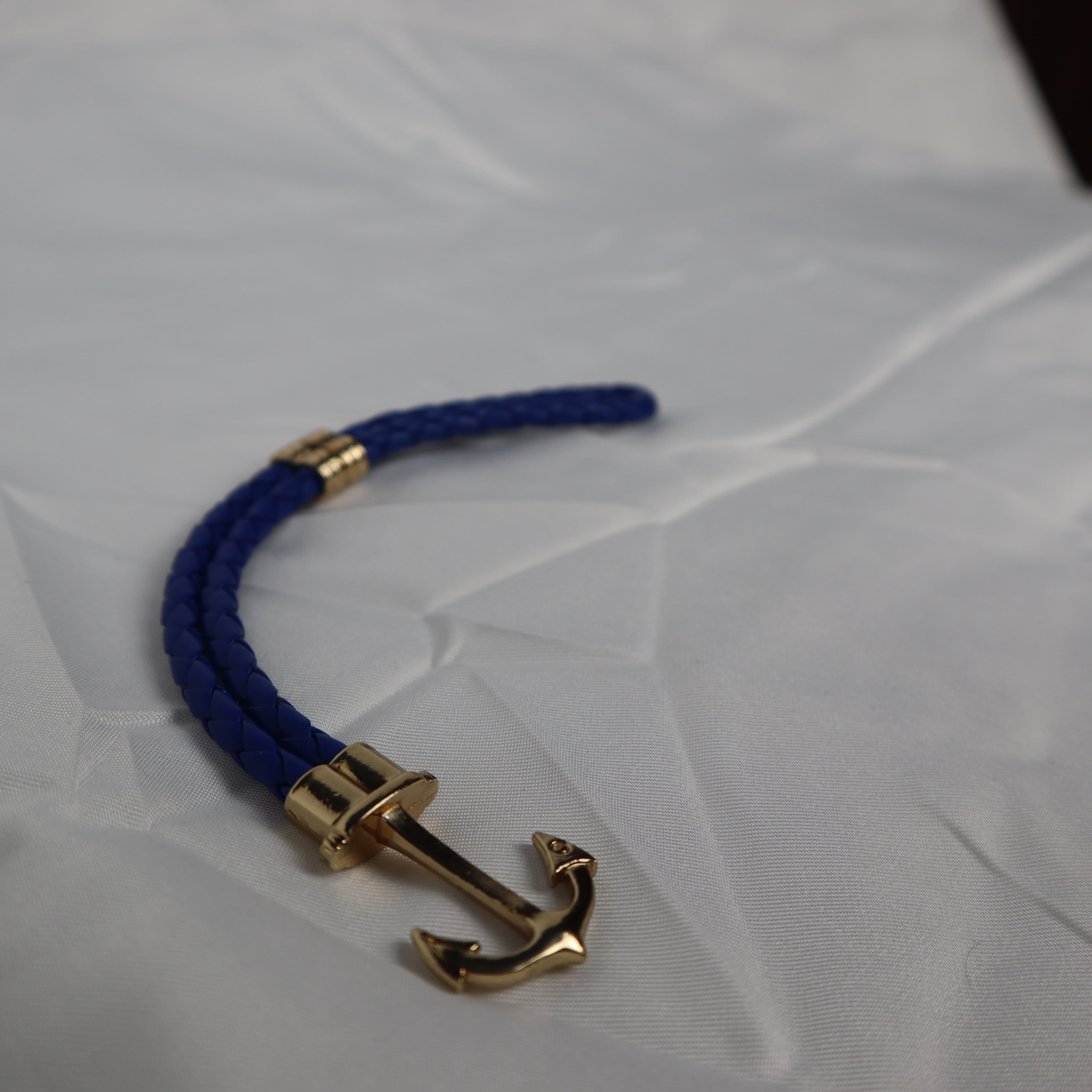 Blue Anchor Rope Leather Bracelet For Men.