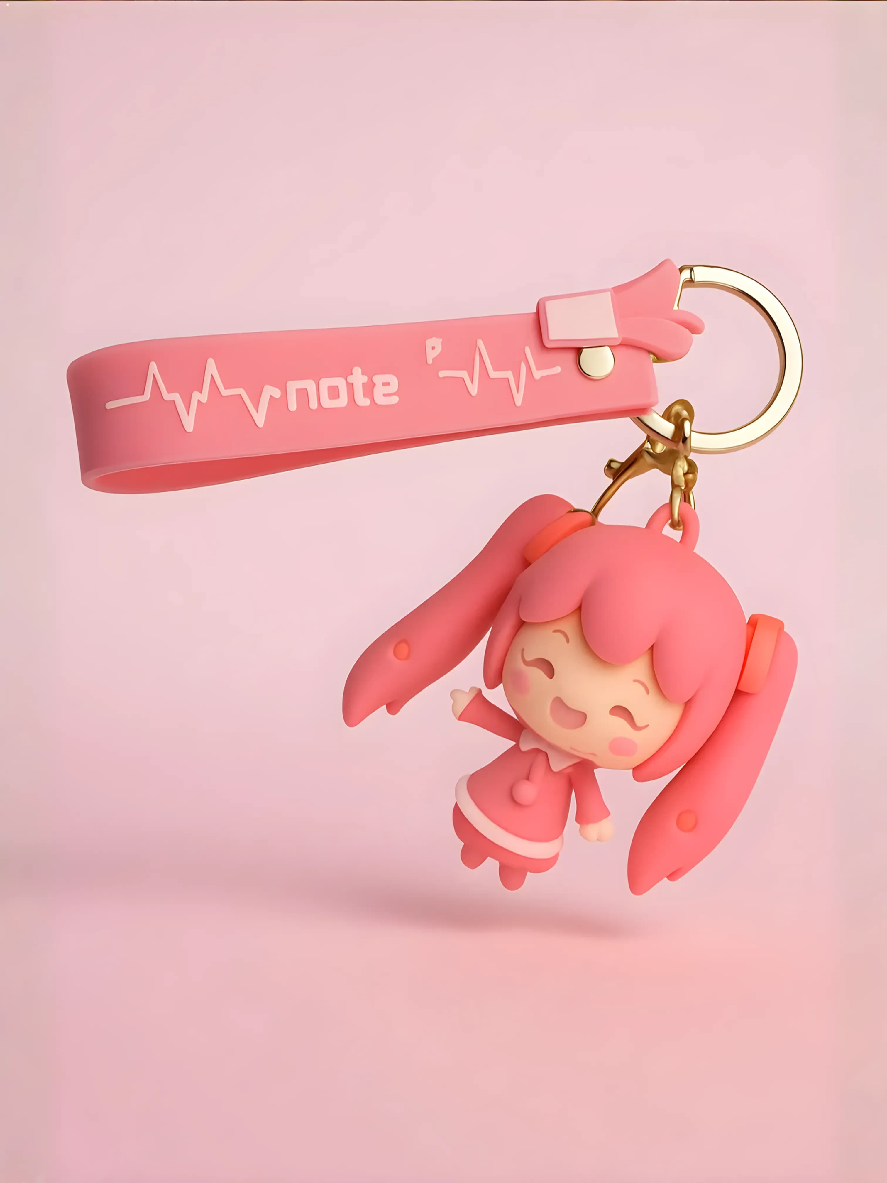 Cute Pink Anime Girl Keychain with Wrist Strap â Cartoon Character Pendant for Bags, Keys & Gifts.