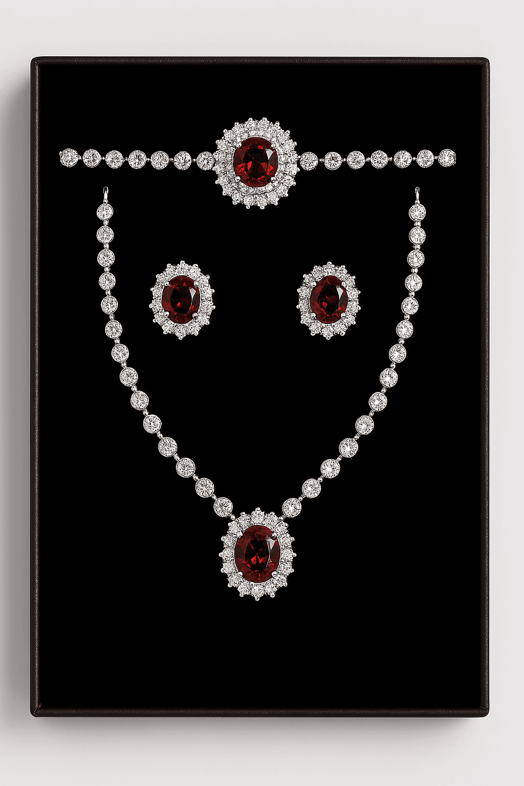 Brown Gemstone Jewelry Set with Necklace, Earrings, and BraceletâElegant Diamond Accents.