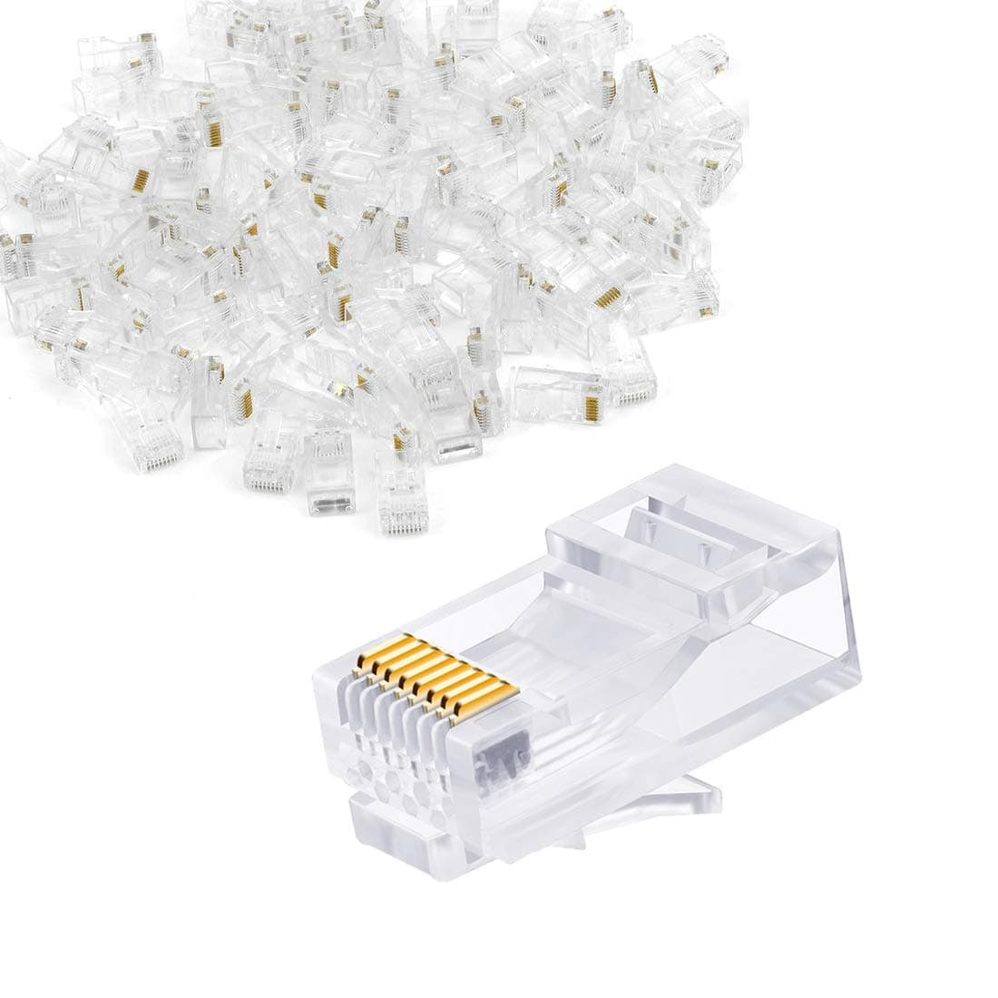 50Pcs -Pack Cat5, Cat5E, Cat6 RJ45 Connectors - High-Speed Ethernet Networking for Home & Office.