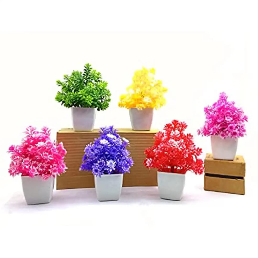 Set of 6 Mini Artificial Potted Plants for Home and Office Decoration â Perfect Small Decorative Accents.