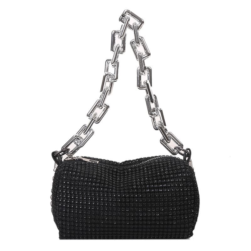 Sparkling Rhinestone Bucket Bag Mini Crossbody with Detachable Strap Glitter Chain Prom Purse for Women (6.3x3.54 Inches)