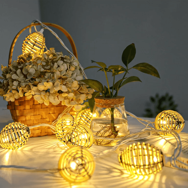 Vigdur Rattan - Lantern String Lights with Led Bulbs Connectable Indoor Outdoor Decorative Lights for Balcony Patio Garden Wedding Bedroom Party Decoration 3.5m feet long.
