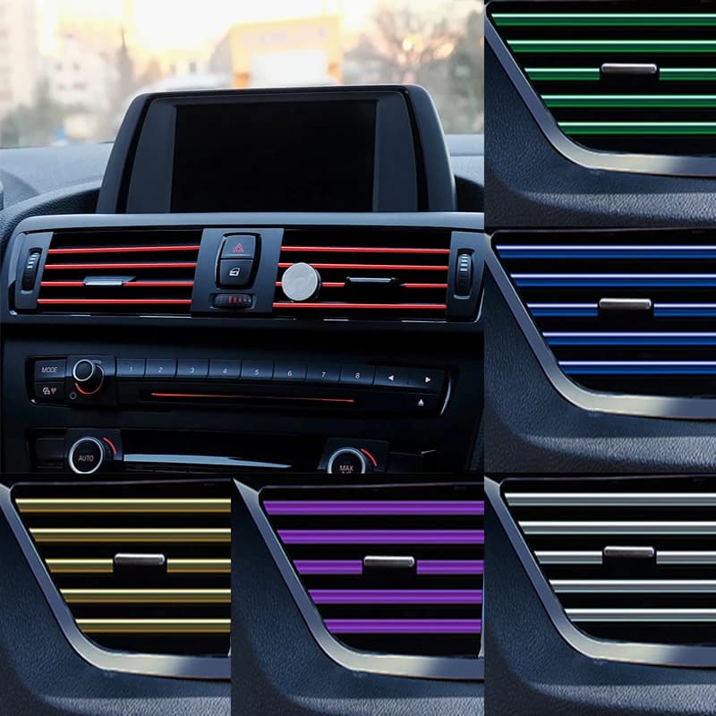 10Pcs U-shaped Car Air Outlet Decorative Strip Chrome-Plated PVC Car Interior Styling Decor Clip Trim Auto Interior Accessories.