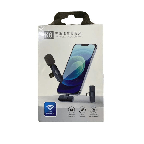 Original Best K8 Wireless Lavalier Mic for iPhone & Type-C - Long Range, Plug & Play - Ideal for Podcasting, Vlogging, & Streaming.