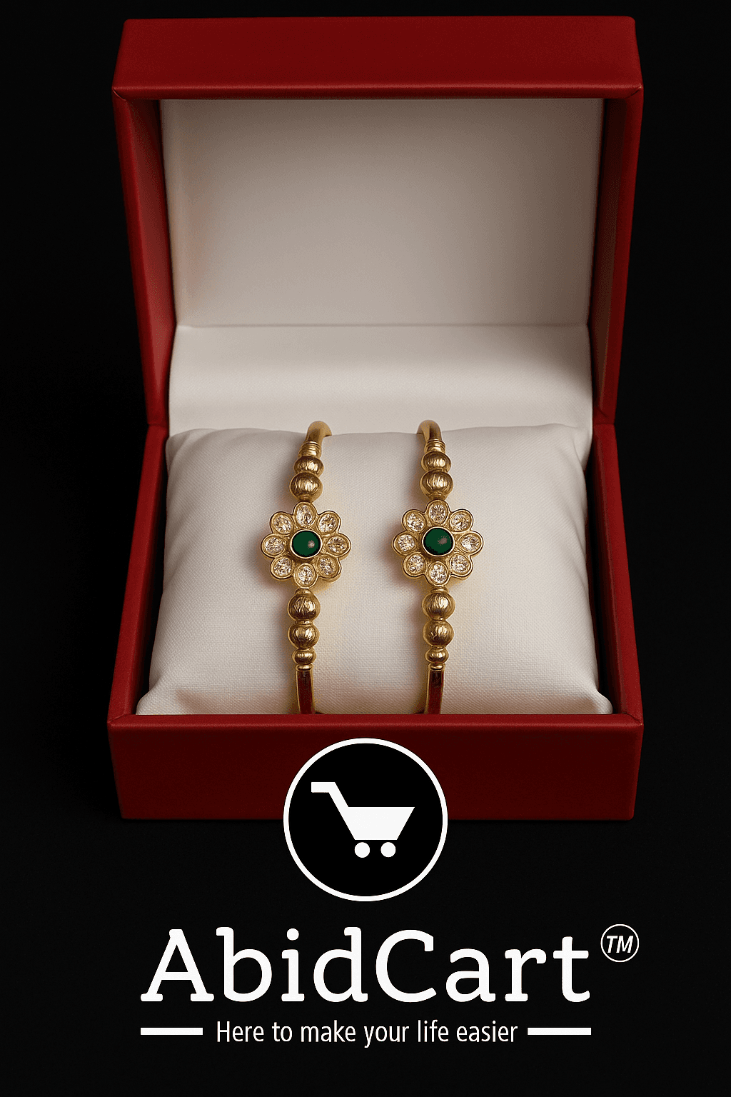 Elegant Gold-Plated Flower Design Bangles with Green Stone & Crystal Accents â Traditional Jewelry for Women.
