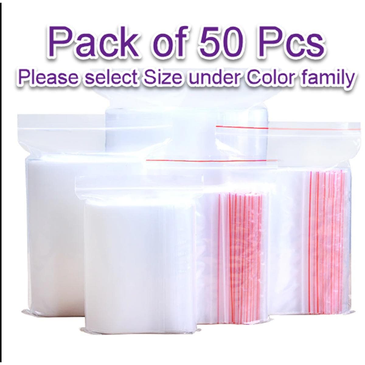 50 Pcs Resealable Vacuum Airtight Zip Lock Bags â Freezer, Clothes, Jewellery, Kitchen Storage, Durable Plastic Poly Bags, Reusable Zipper Bags.