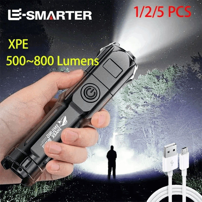 4 Lighting Mode Strong LED Flashlights Telescopic Zoom Tactical Torch USB 18650 Portable Spotlight Long-Range Camping Flashlight.