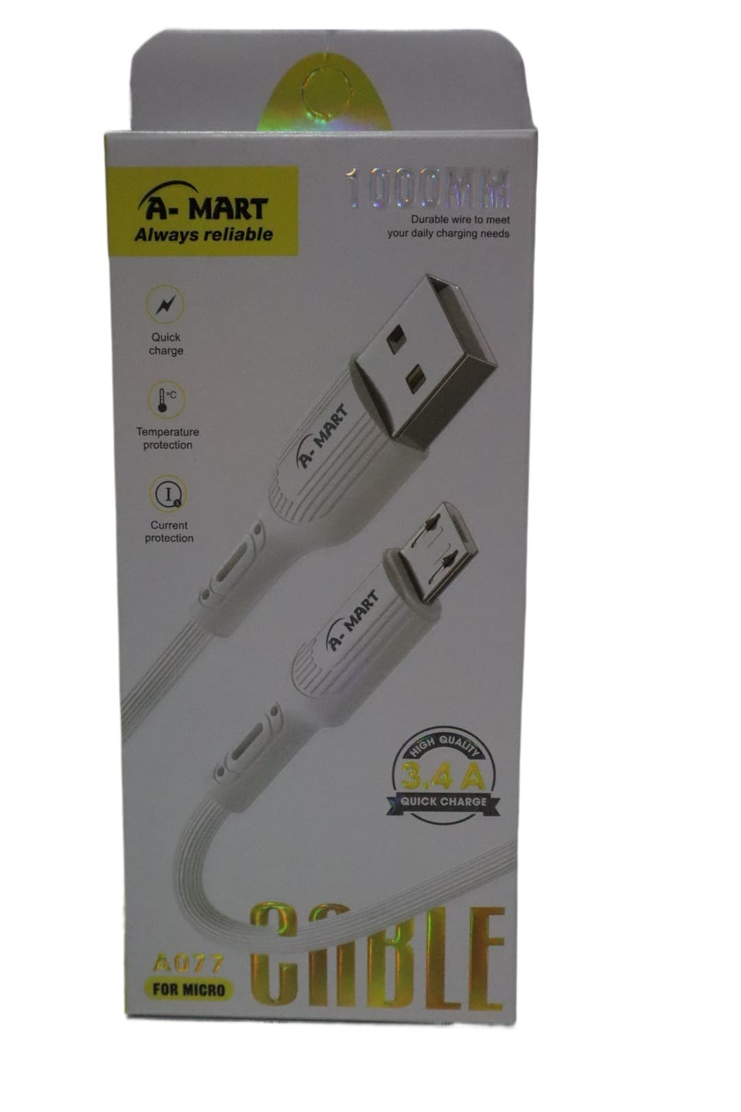 3.4A A-Mart A077 Fast Charging Micro USB Cable for Android - Durable Data Sync Cord.