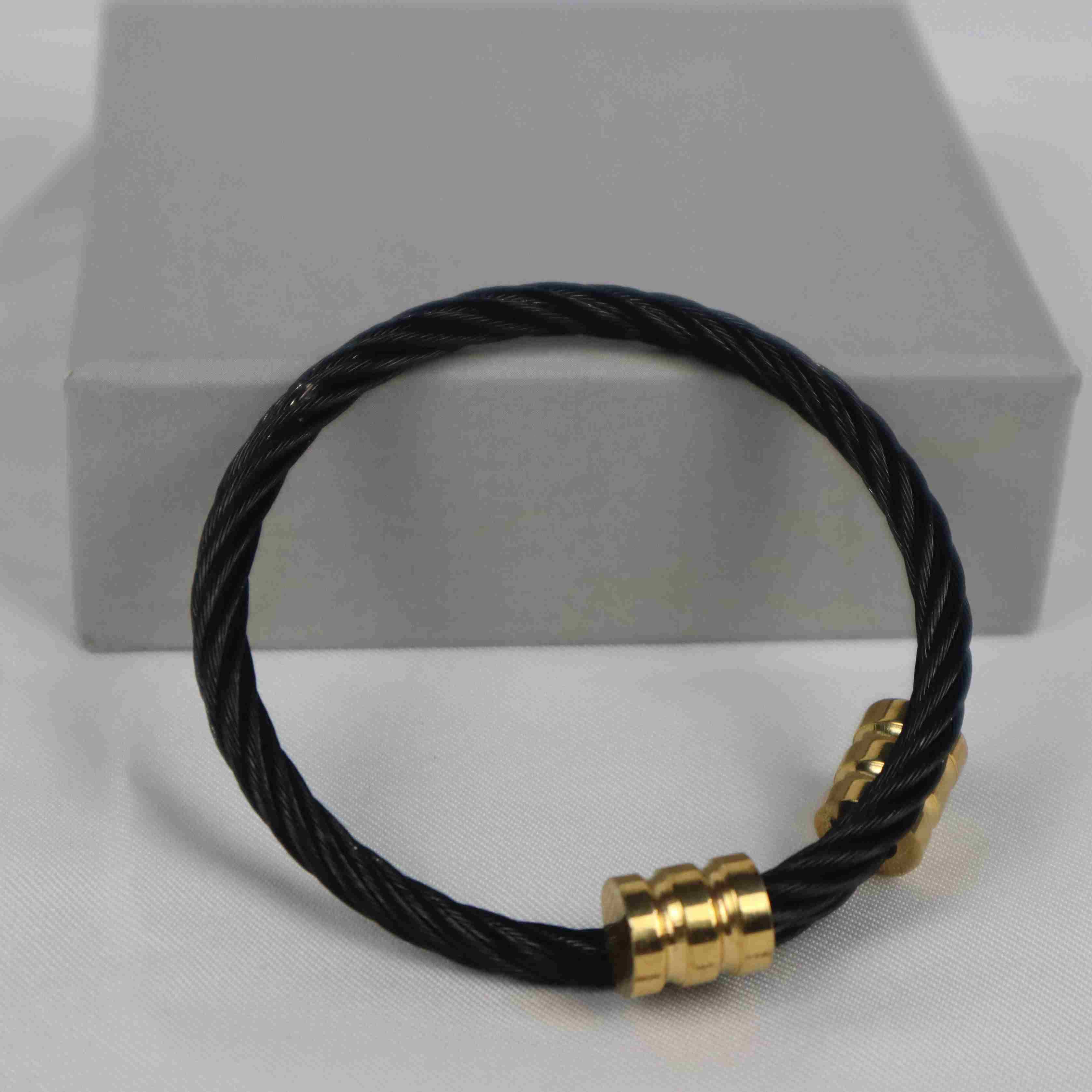 Black Cuff Bangle Bracelets for Men Titanium Steel Opening Cable Kara Bracelet for Men.