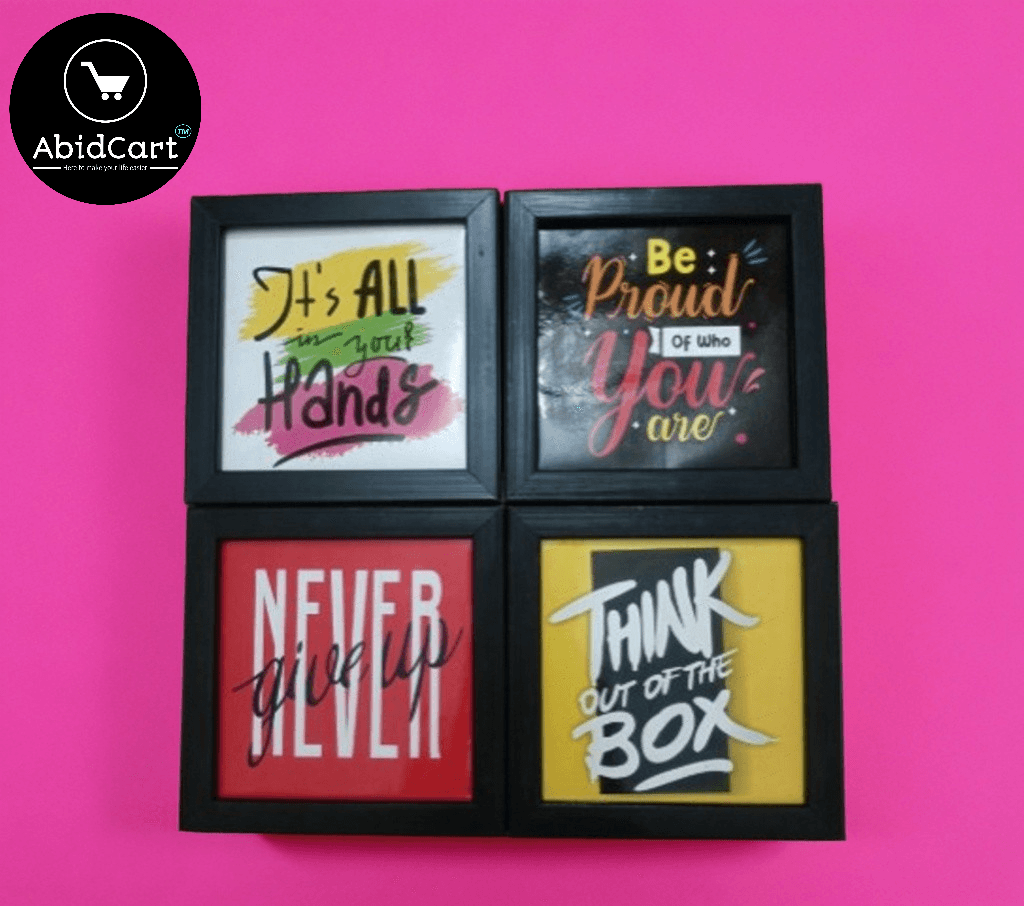 Pack of 4 Black Square Motivational Quote Photo Frames - Inspirational Wall Art for Home, Office, Study.