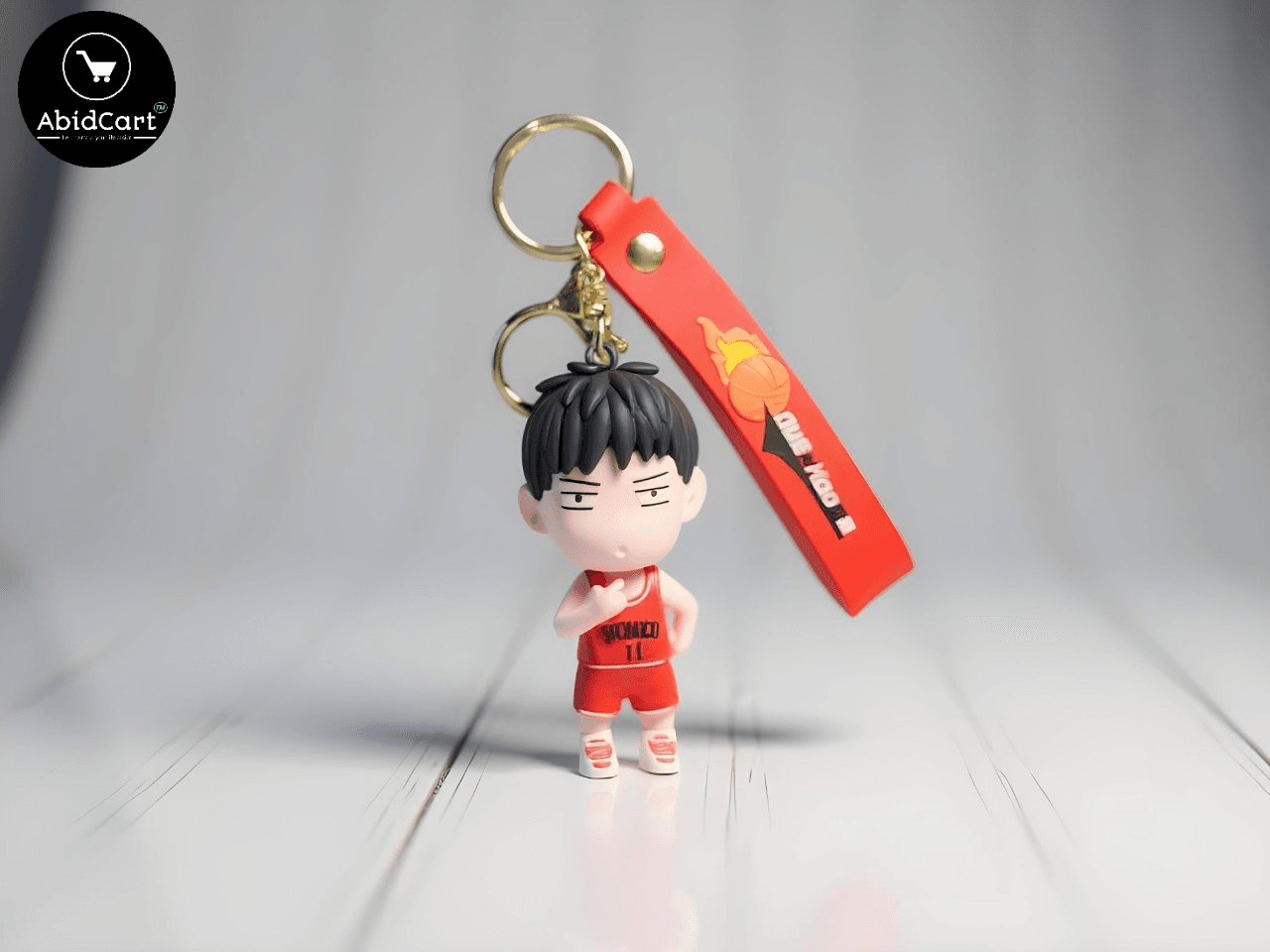 Slam Dunk Anime Keychain â Shohoku Basketball Player Figure with Red Strap & Gold Keyring â Cute Cartoon Bag Charm for Fans.