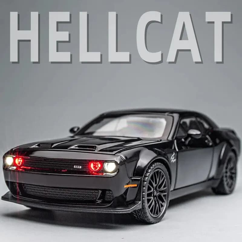 1:32 Scale Dodge Challenger Hellcat Die-Cast Metal Toy Car - Pull Back Model with Sound and Light.