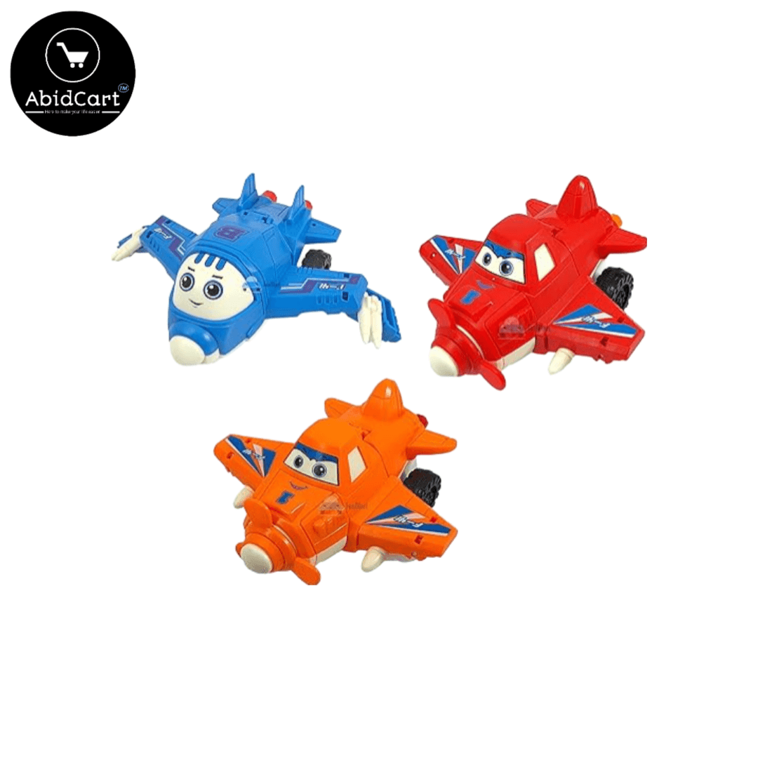 FunBlast 2-in-1 Aeroplane to Robot Toy - Friction Powered Pull Back Vehicle for Kids Aged 3+ | Perfect Gift for Boys. (1 piece)