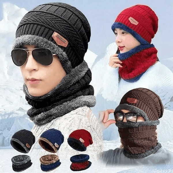 Beanie Cap & Wool Winter Hat with Neck Warmer for Men & Women | Unisex Warm Knit Cap for Cold Weather.