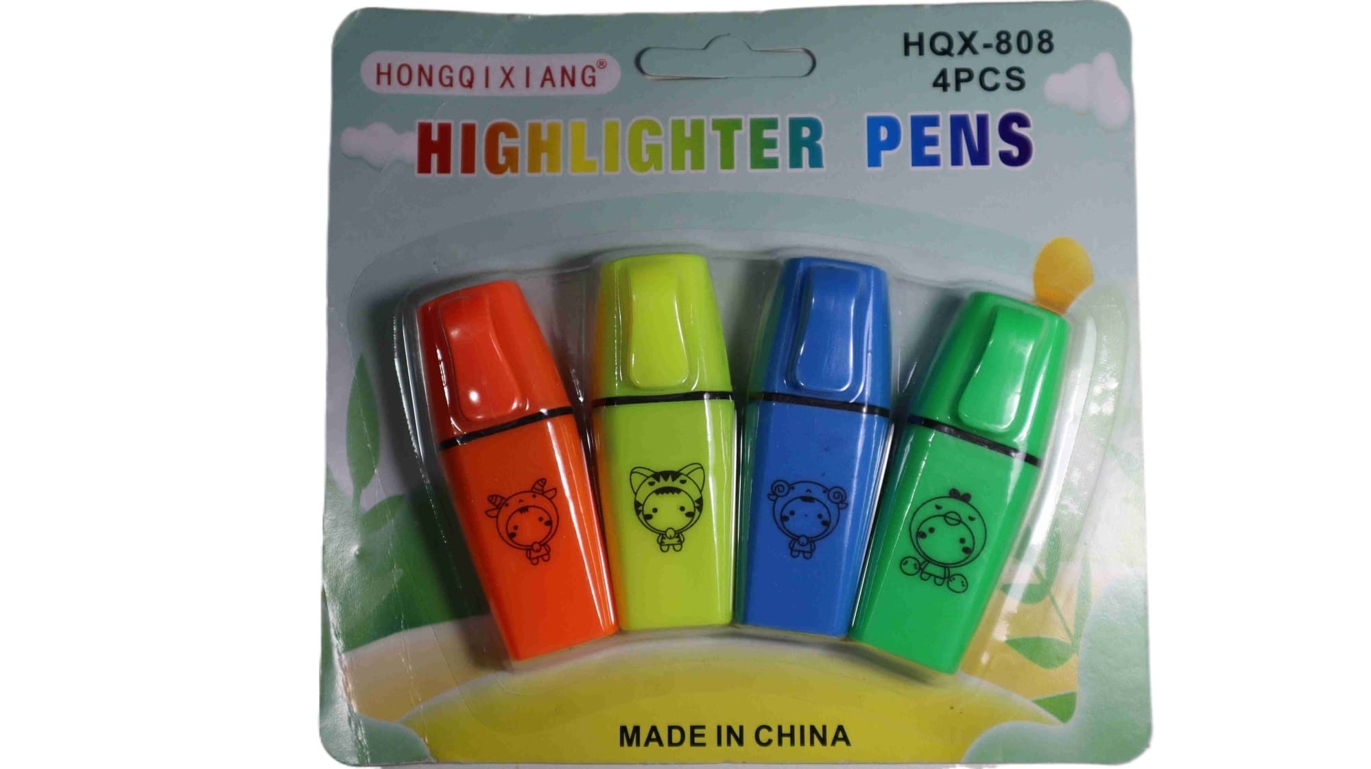 Cute Cartoon Fluorescent Mini Highlighter Markers set of 4 Pcs Multi Colours Unique Shape.