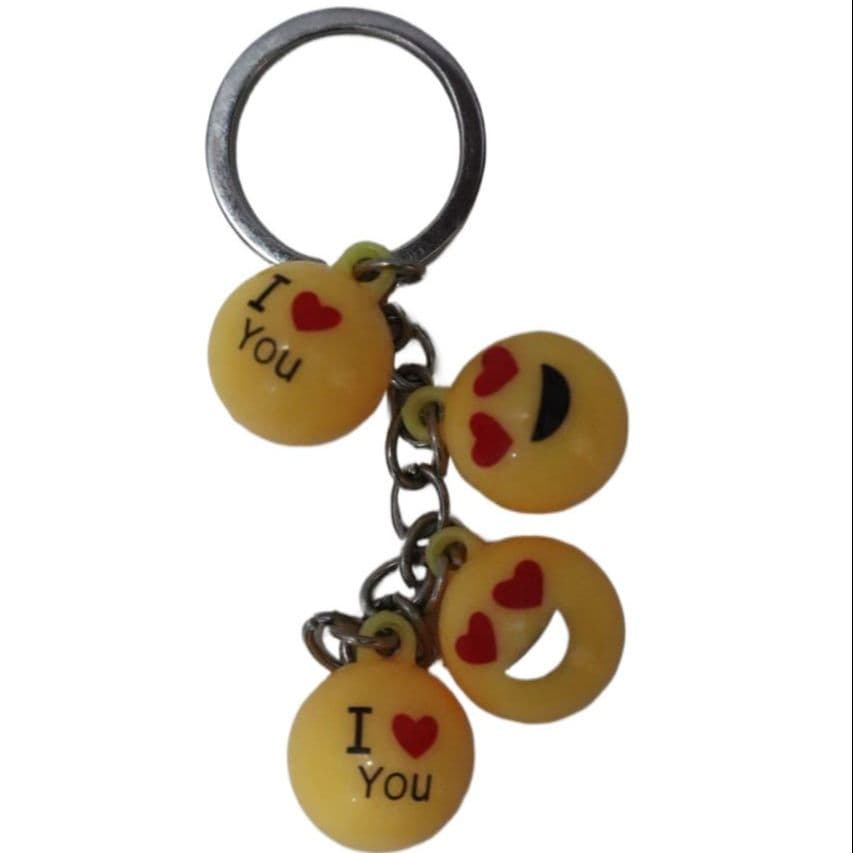 Premium Alloy Keychain with 4 Funny Yellow Emojis - Trendy Key Holder for School Bags, Bikes & Cars - Latest Design in Accessories.