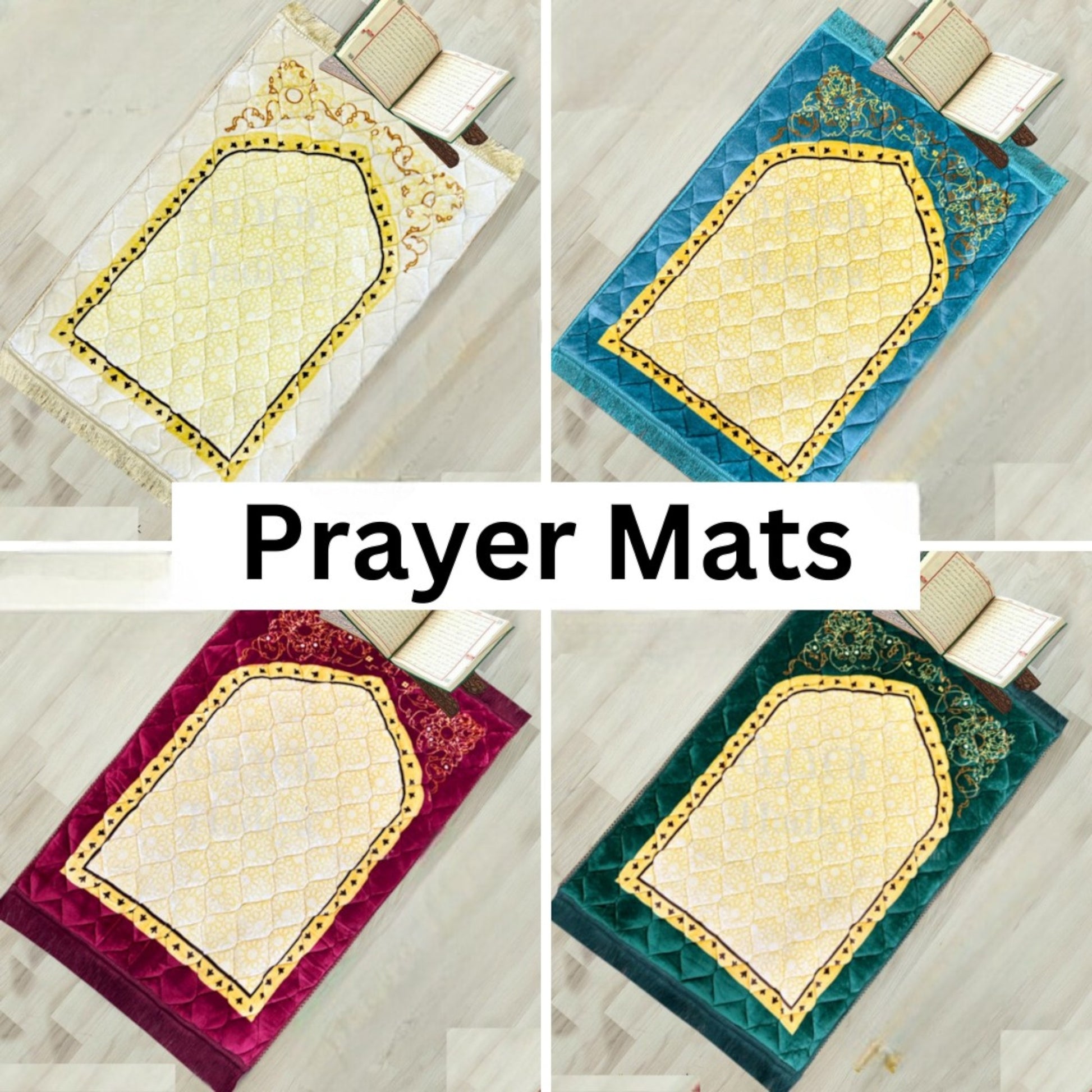 Premium Plush Velvet Prayer Mat - Orthopedic Foam, Anti-Slip Quilted Jai Namaz, Printed Jaye Namaz 70x110cm, Luxury Religious Prayer Rug. - Abid Cart