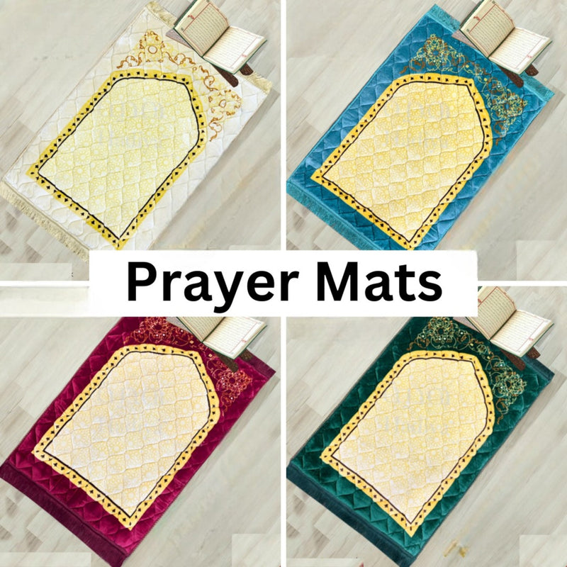 Premium Plush Velvet Prayer Mat - Orthopedic Foam, Anti-Slip Quilted Jai Namaz, Printed Jaye Namaz 70x110cm, Luxury Religious Prayer Rug. - Abid Cart