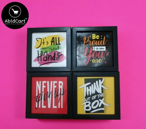 Pack of 4 Black Square Motivational Quote Photo Frames - Inspirational Wall Art for Home, Office, Study. - Abid Cart