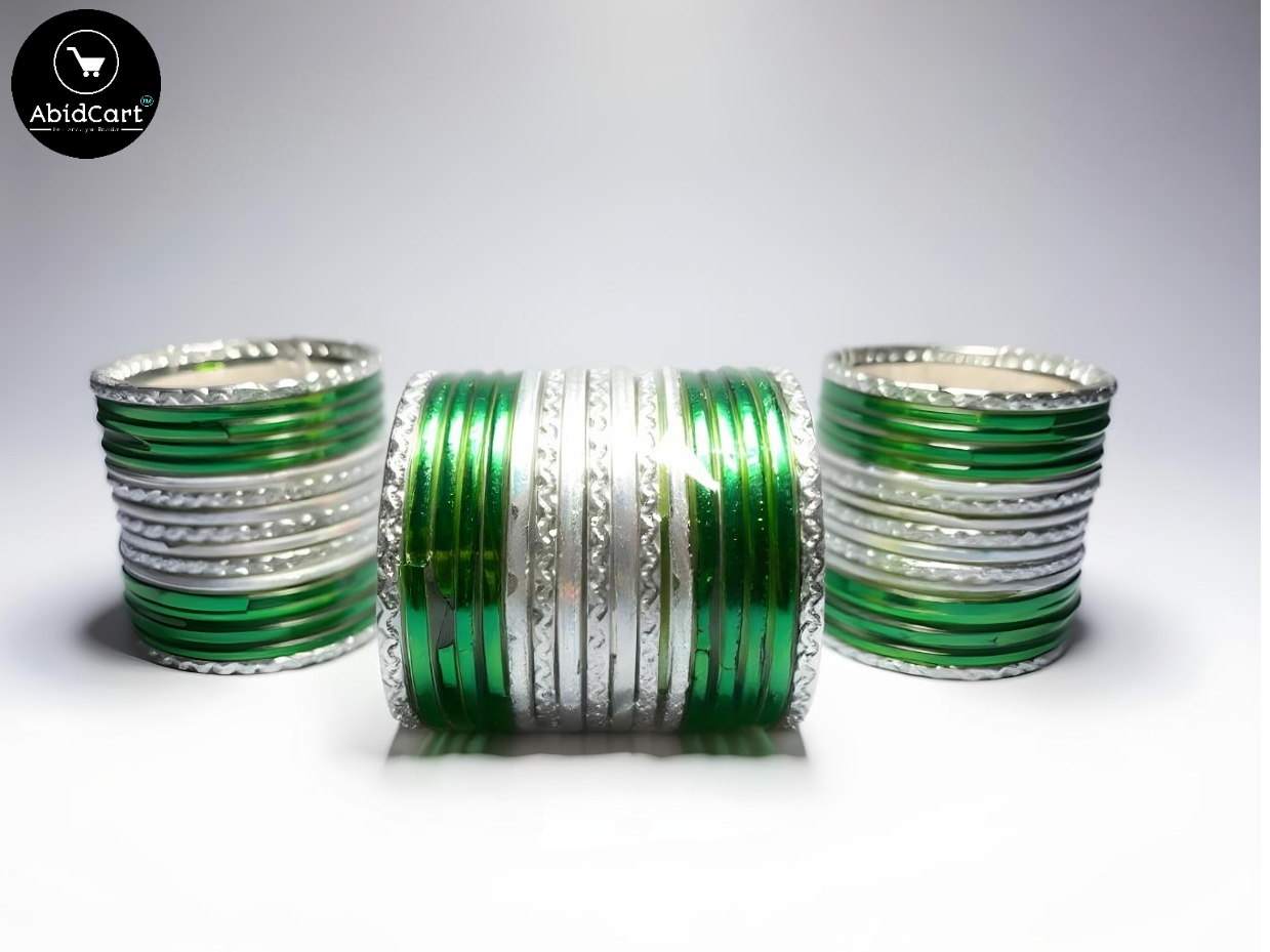 14 August Jashan-e-Azadi Green & White Bangles for Girls – Pakistani Independence Day Accessories, Stylish Traditional Bangles for Festive Celebrations. - Abid Cart
