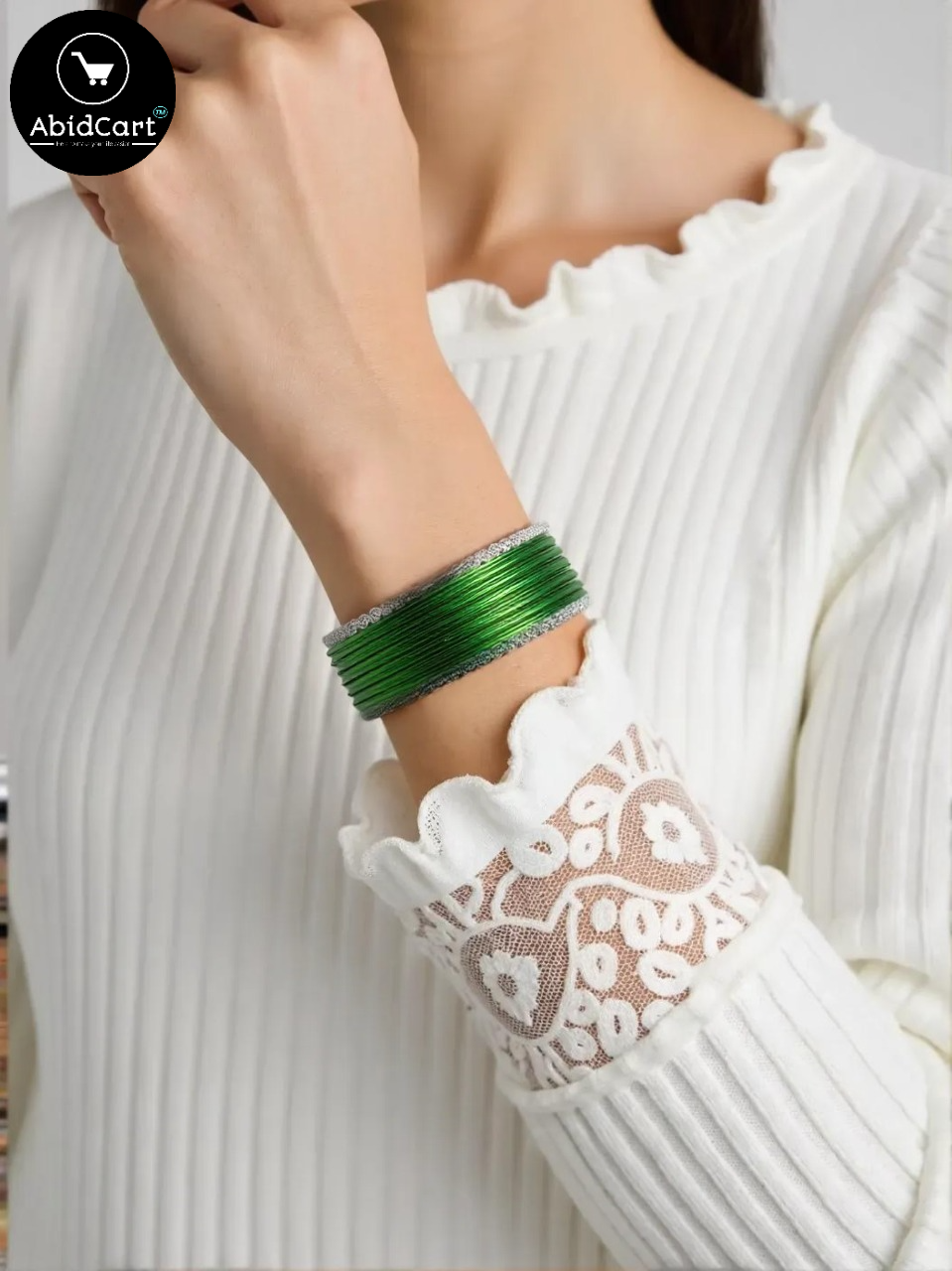 14 August Jashan-e-Azadi Green & White Bangles for Girls – Pakistani Independence Day Accessories, Stylish Traditional Bangles for Festive Celebrations. - Abid Cart