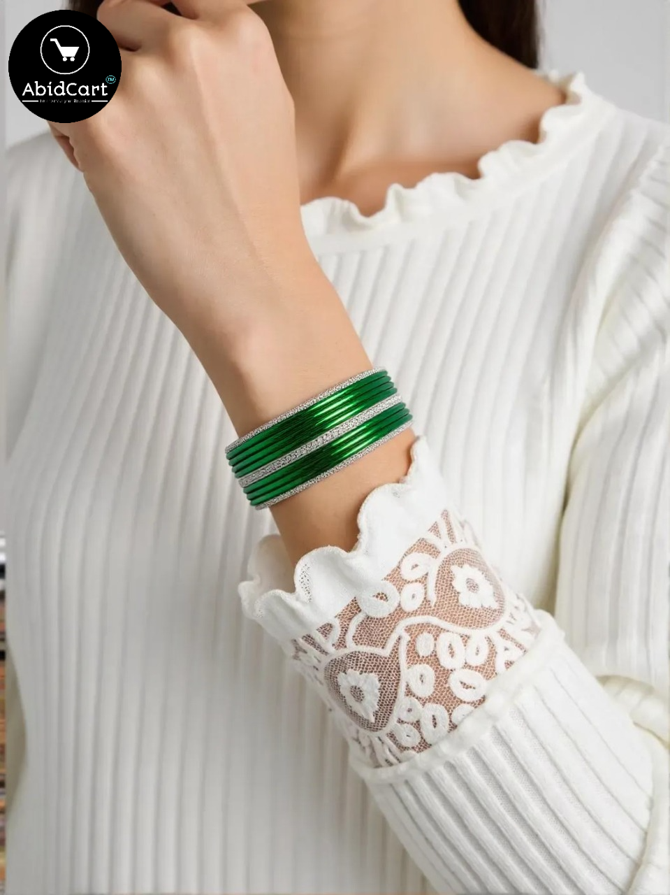 14 August Jashan-e-Azadi Green & White Bangles for Girls – Pakistani Independence Day Accessories, Stylish Traditional Bangles for Festive Celebrations. - Abid Cart