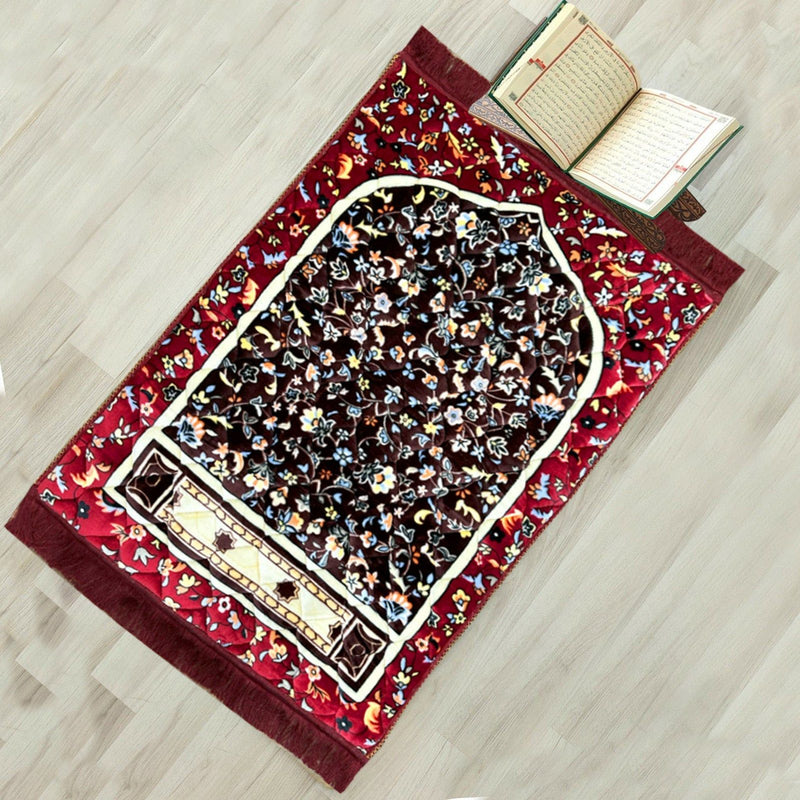 Premium Plush Velvet Prayer Mat - Orthopedic Foam, Anti-Slip Quilted Jai Namaz, Printed Jaye Namaz 70x110cm, Luxury Religious Prayer Rug. - Abid Cart