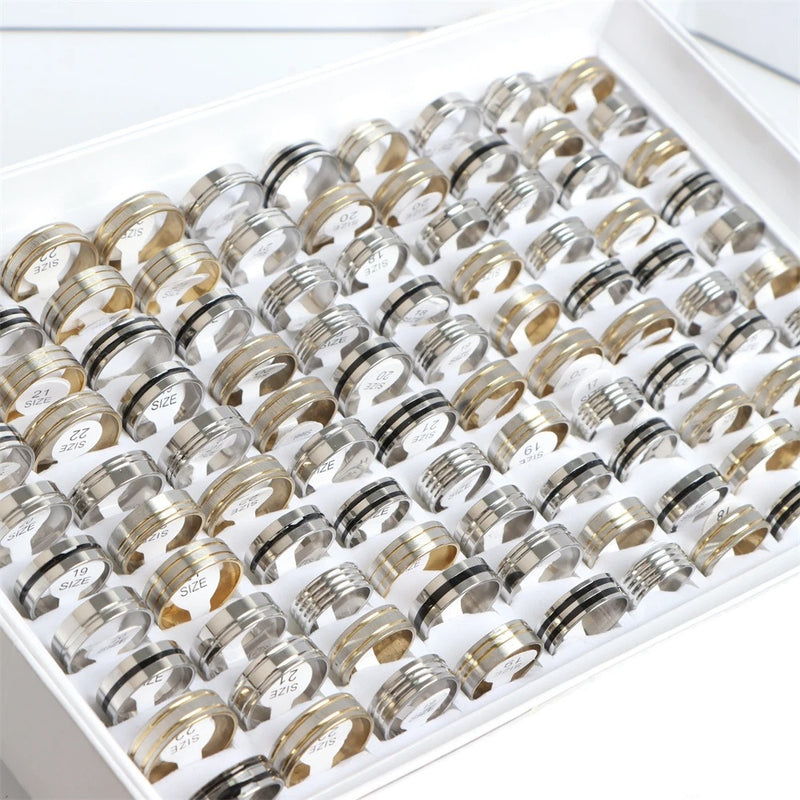 Fashion Classic Hollow Stripe Stainless Steel Rings Men Women Luminous Rhinestone Mix Style Jewelry Party Wedding Gift (Pack of 5 in same sizes). - Abid Cart