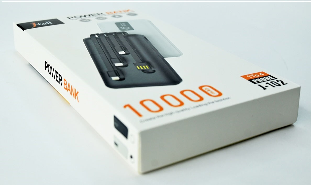 J Cell 10000mAh Power Bank – 4-in-1 Compact Portable Charger for All Devices, Original Design, Fast Charging. - Abid Cart