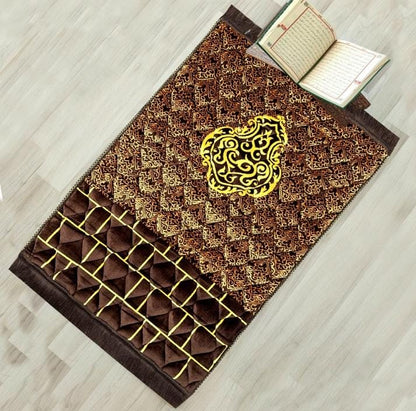 Premium Plush Velvet Prayer Mat - Orthopedic Foam, Anti-Slip Quilted Jai Namaz, Printed Jaye Namaz 70x110cm, Luxury Religious Prayer Rug. - Abid Cart