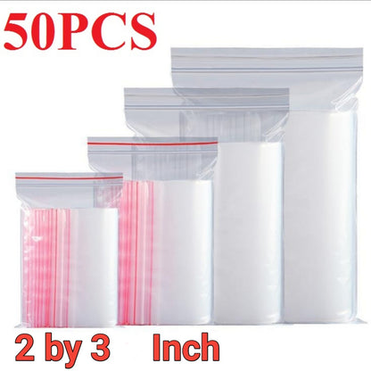 50 Pcs Resealable Vacuum Airtight Zip Lock Bags – Freezer, Clothes, Jewellery, Kitchen Storage, Durable Plastic Poly Bags, Reusable Zipper Bags. - Abid Cart